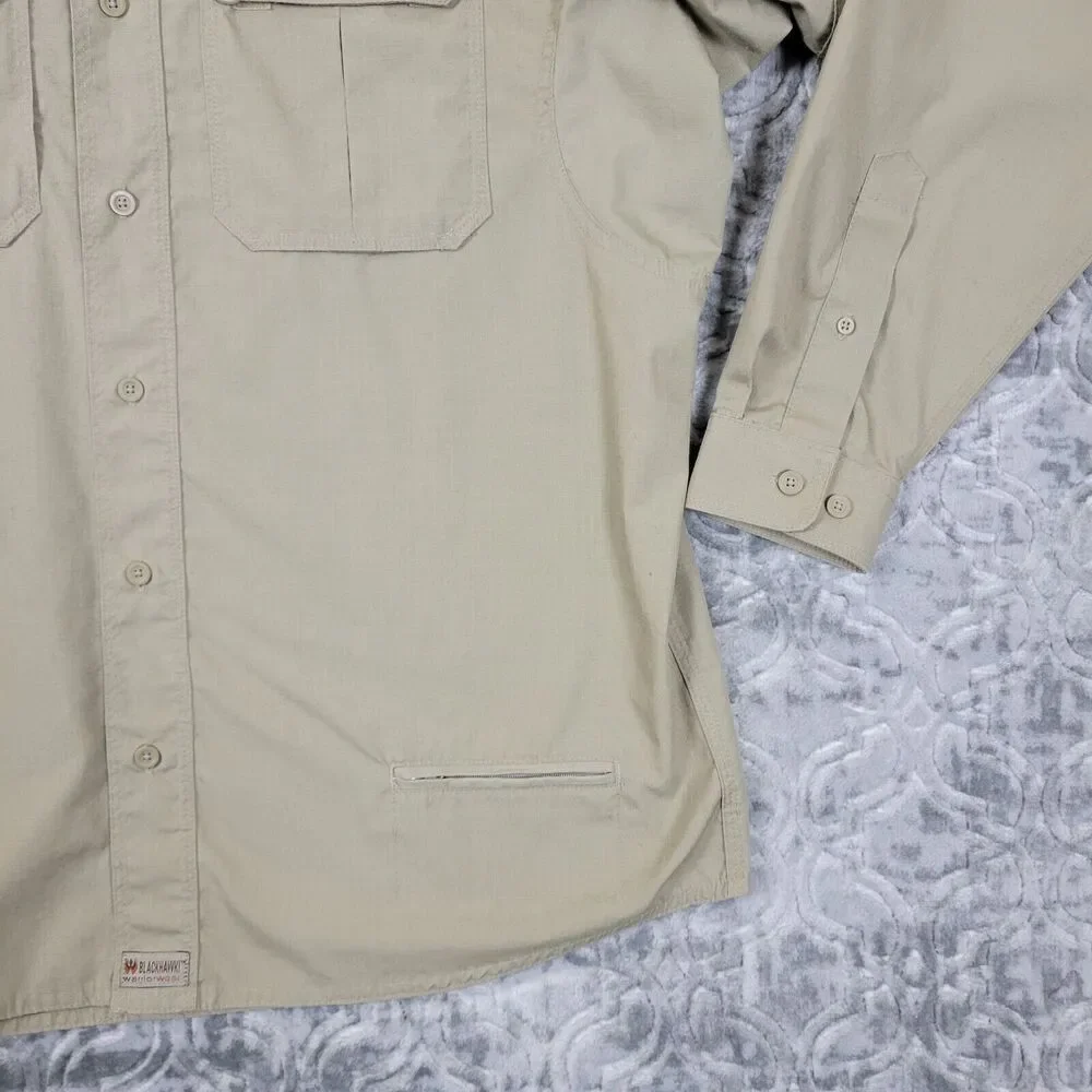 Blackhawk Tactical Button Shirt Men's Large Biege Rip Stop Federal Ammunition - Picture 7 of 14